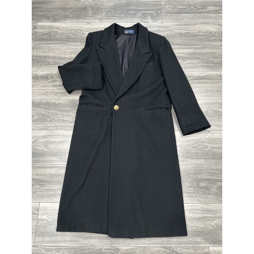 GHM USA Women’s Large Black Wool Blend Long Dress Coat Single Button Lined